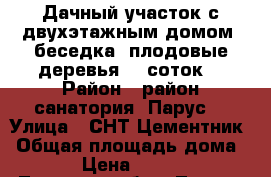 Дачный участок с двухэтажным домом, беседка, плодовые деревья, 8 соток. › Район ­ район санатория “Парус“ › Улица ­ СНТ Цементник › Общая площадь дома ­ 24 › Цена ­ 260 000 - Липецкая обл., Липецк г. Недвижимость » Дома, коттеджи, дачи продажа   